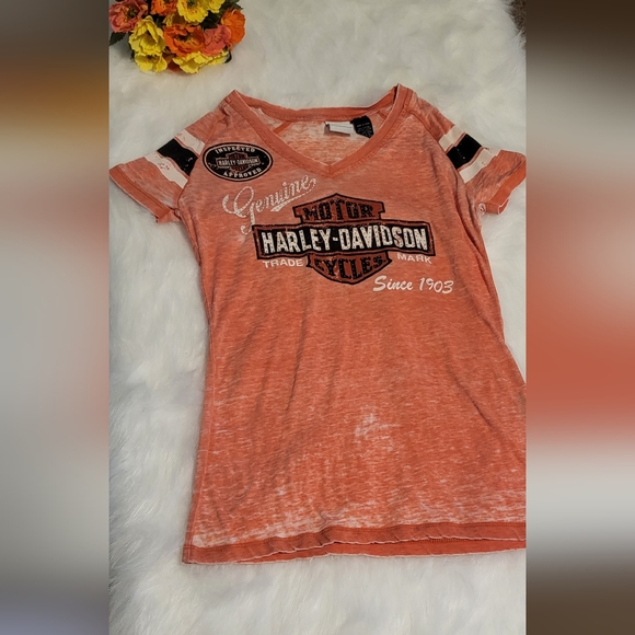 Harley-Davison top size Medium orange with rhinestone - Picture 1 of 13